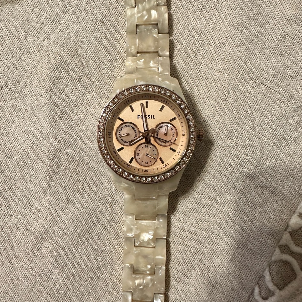Fossil Ivory and Gold Chronograph Watch